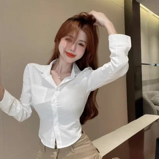 เสื้อเชิ้ตแขนยาวสีขาว ดีไซน์เก๋ สไตล์น้อยคน ใส่แล้วดูเพรียว
