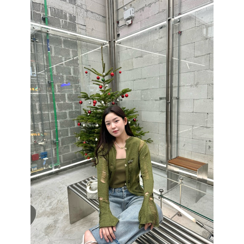 M210 - Onnie Tops เสื้อคลุมคาร์ดิแกน ทรงแขนกระดิ่ง + เสื้อสายเดี่ยว มาคู่กัน แบบเข้าเซต เกาหลีมาก มี