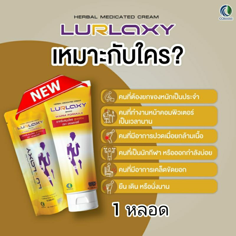 LURLAXY Cream เลอแลกซ์ซี่ ยาครีมสมุนไพร สูตรร้อน อักเสบตามข้อ และกล้ามเนื้อ อาการปวดบวมอักเสบ
