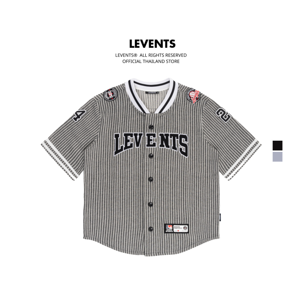 Levents® Striped Baseball Jersey เสื้อเบสบอล ลายทาง แขนสั้น เสื้อโอเวอร์ไซส์ ผ้าหนายับยาก