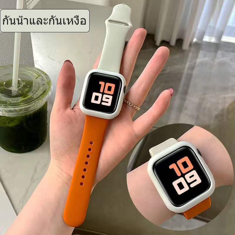 ซิลิโคนสมาร์ทวอทช์สายสองสี 10/9/8/7/6/5/4/3/2 สายกีฬากันน้ำและกันเหงื่อ 38/40/41/42/45/46/49 มม.