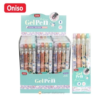 (4 ด้าม) ปากกาเจล Oniso หมึกน้ำเงิน 0.5 มม.ลาย cafe floral รุ่น 9223 หมึกแห้งไว โอนิโซะ gel pen