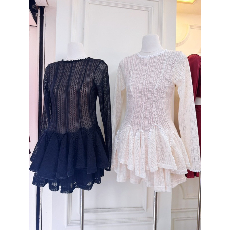 𝐌𝐀𝐘𝐔 พร้อมส่ง✨🧁เดรสลูกไม้ดีเทลแน่นกระโปร่งแต่งชั้นด้านในเป็นจั้มกางเกง - รูปที่ 4