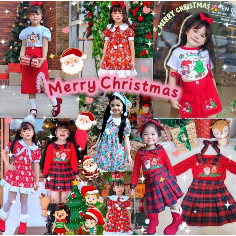 ชุดคริสต์มาส ชุดคริสต์มาสเด็ก เดรสสีแดงซานต้า ปีใหม่