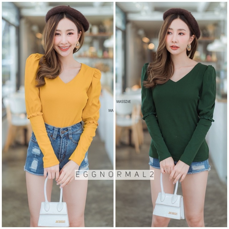 Massive 💋 Code:264  เสื้อยืดแขนยาว คอวี ผ้าคอตตอน