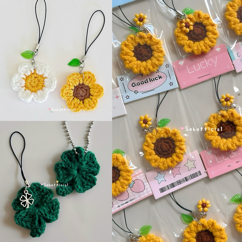 Lucky Clover keyring | พวงกุญแจใบโคลเวอร์ไหมพรม พวงกุญแจไข่โซ่ไข่ปลา สายคล้องโทรศัพท์ ใบโคลเวอร์โครเชต์ ของขวัญปัจฉิม