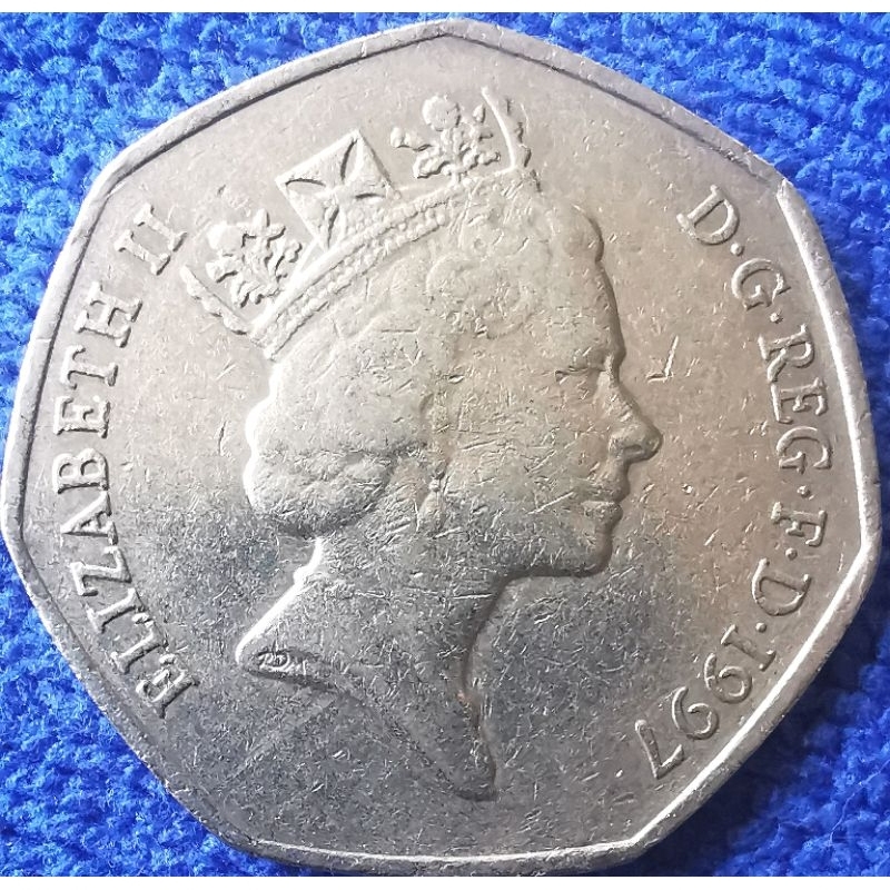 เหรียญ​อังกฤษ​ UK, 50 Pence, (3th Portrait), ใช้แล้ว, #​1335