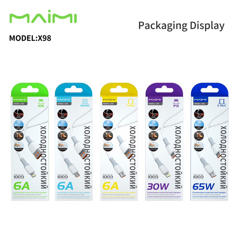 Maimi รุ่น X98 สายชาร์จ 6A Quick chargeing data cable สาย Silicone ไม่หักง่าย ไม่พันกัน ใช้งานทนทาน