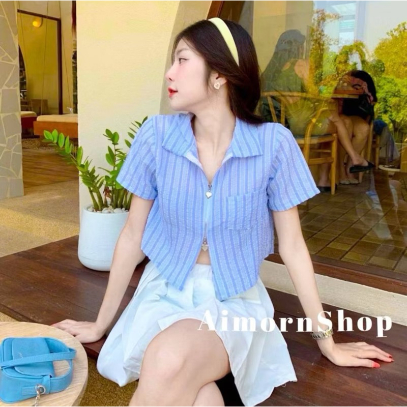 🔥aimorn_shop🔥เสื้อครอป แขนตุ๊กตา ผ้ามุ้ง งานใส่น่ารักมาก