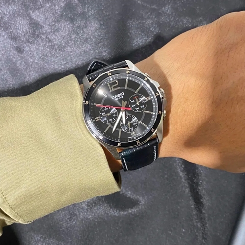 Casio นาฬิกาผู้ชาย สายหนังสีดำ Gent sport รุ่น MTP-1374L,MTP-1374L-1A,MTP-1374L-1AVDF