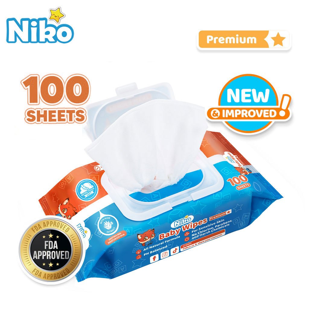 NIKO ทิชชู่เปียก Baby Wipes ผ้าเช็ดทำความสะอาดสำหรับเด็ก ออร์แกนิค ห่อใหญ่ 100 แผ่น