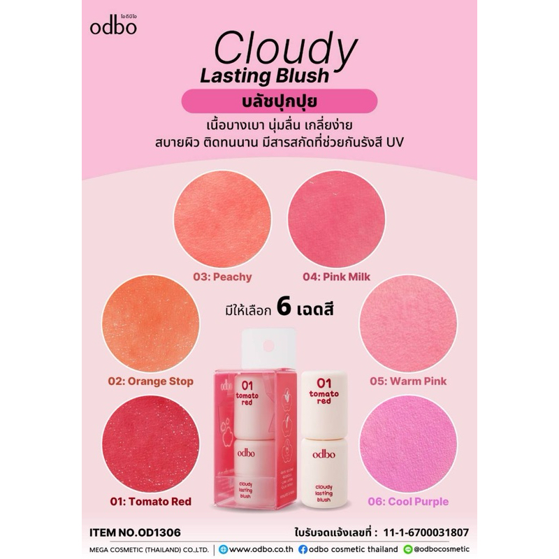 OD1306 Cloudy Lasting Blush บลัชปุกปุย เนื้อบางเบา นุ่มลื่น เกลี่ยง่าย