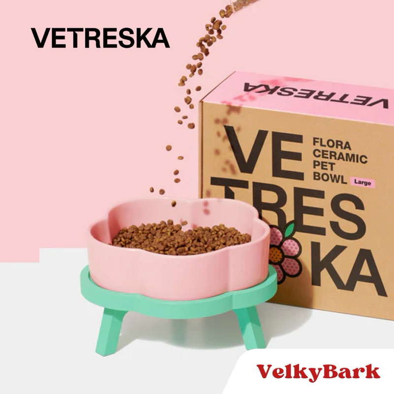 [พร้อมส่ง] VETRESKA ชามอาหารสัตว์เลี้ยง ชามอาหารสุนัข แมว ชามเซรามิค Flora Ceramic Pet Bowl