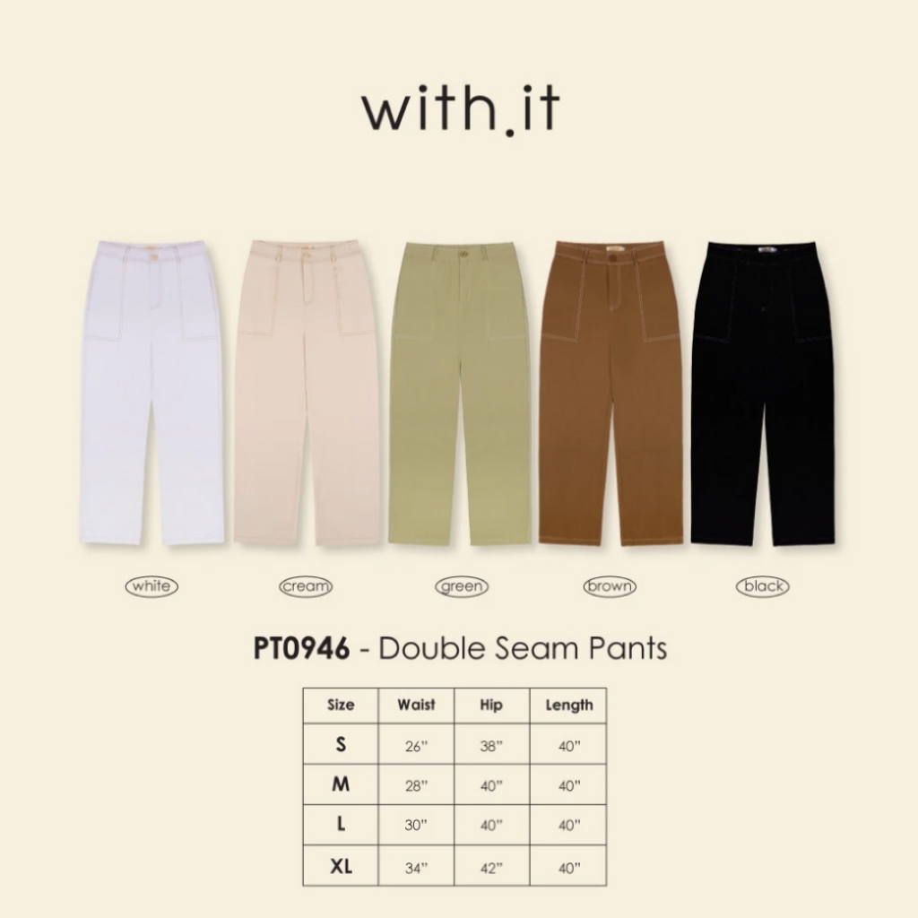 with.ti.store- PT0946 กางเกงขายาวยีนส์ตะเข็บคู่