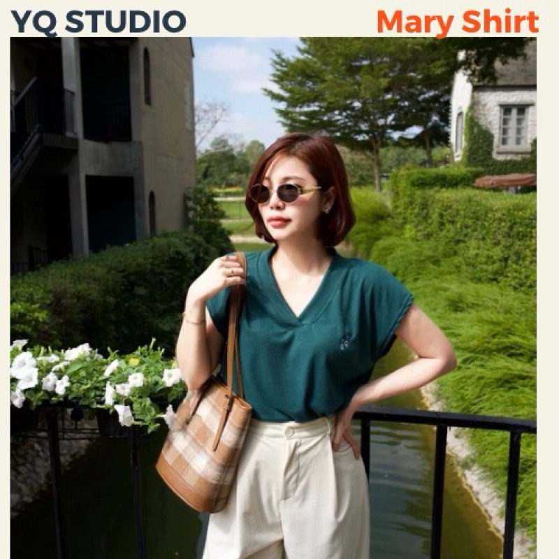 TOP HIT MG177 YQ KOREAN STUDIO เสื้อคอวีแขนล้ำทรงค้างคาว ปัก YQ