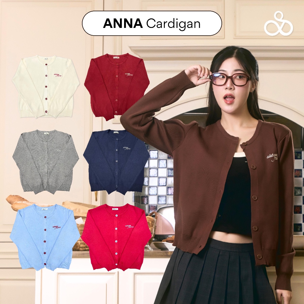 Sistersfabric - Anna Cardigan เสื้อคาดิแกนไหมพรม ปักโลโก้ มีกระดุม ผ้าหนานุ่ม