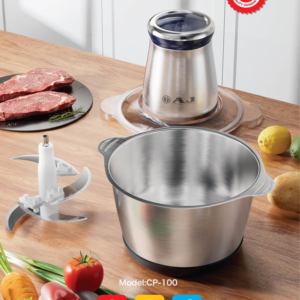 AJ เครื่องสับอาหารอเนกประสงค์ รุ่น CP-100 กำลัง 300 วัตต์ โถสเเตนเลส 304 ความจุ 2 ลิตร ประกัน 2ปี