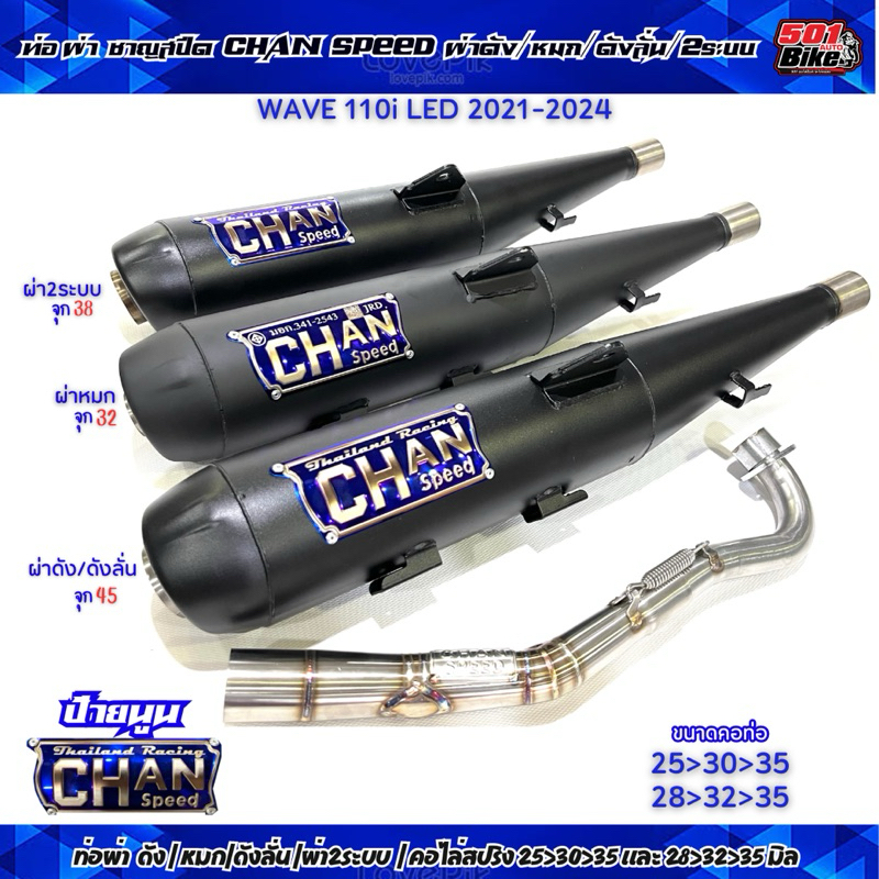 ท่อผ่าชาญสปีด Wave-110i LED 2021-2025 ป้ายไทเท CHAN SPEED คอสปริง25-30-35และคอโต28-32-35 มี มอก.