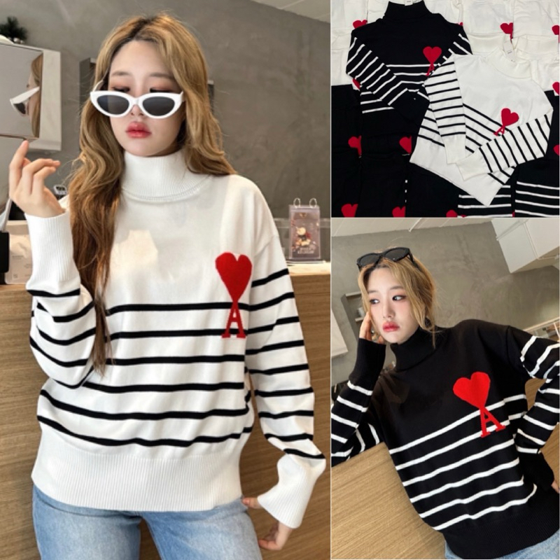นางแบบใส่คืองานจริงถ่ายจากงานจริง AMI KNITS SWEATHER เสื้อสเวตเตอร์แขนยาวไหมพรมเนื้อนุ่ม ดีเทลทอลายแบรนด์