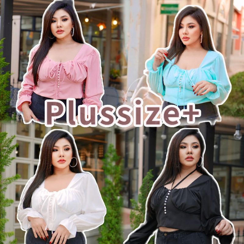 PlussizeTOP เสื้อลูกคุณแขนยาว แขนตุ๊กตา กระดุมมุก รอบอก42ถึง50นิ้ว
