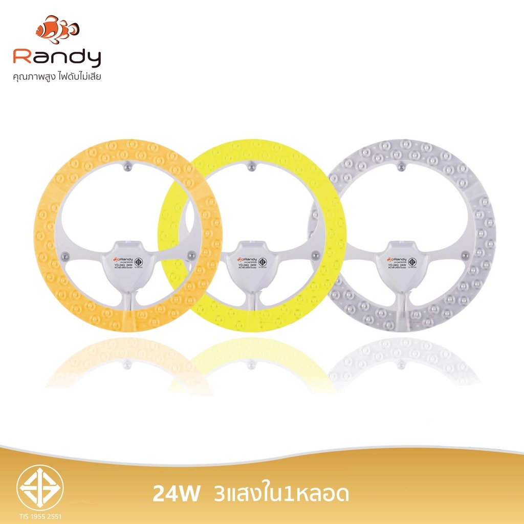 กดสั่งซื้อ3ชิ้นได้รับของแถม1 Randy มอก.หลอดไฟ LED แผงไฟ3สีในหลอดเดียว LED Bulb 24W หลอดแอลอีดี LAMP ใส่ขั้วE27