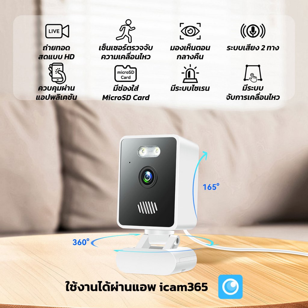 IWACHI กล้องวงจรปิด Mini รุ่น Wifi คมชัดระดับ Ultra HD ใช้ภายในบ้าน  เชื่อมต่อผ่าน App