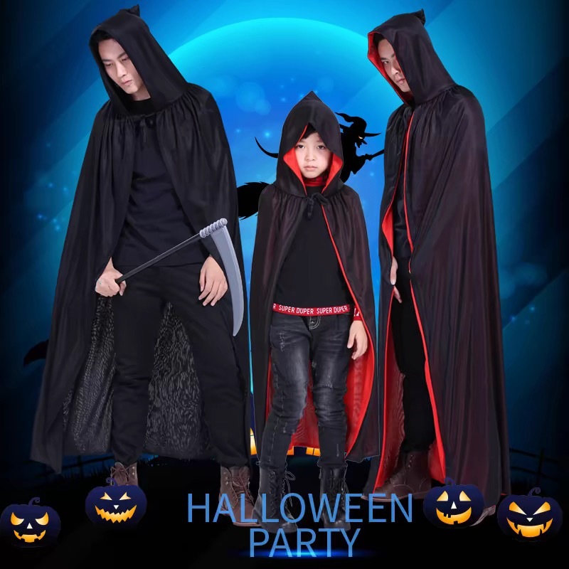 Tiktok Unisex Reversible Hooded Cloak เด็กผ้าคลุมยาว เสื้อคลุมชุดแม่มดสำหรับงานปาร์ตี้คริสต์มาสฮาโลวีนคอสเพลย์แฟนซีชุด