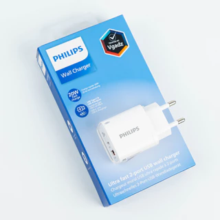 Philips หัวชาร์จเร็ว PD20W เทคโนโลยีล่าสุด GAN อะแดปเตอร์ 2 / 1 พอร์ต