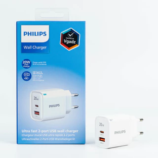 Philips หัวชาร์จเร็ว PD20W เทคโนโลยีล่าสุด GAN อะแดปเตอร์ 2 / 1 พอร์ต
