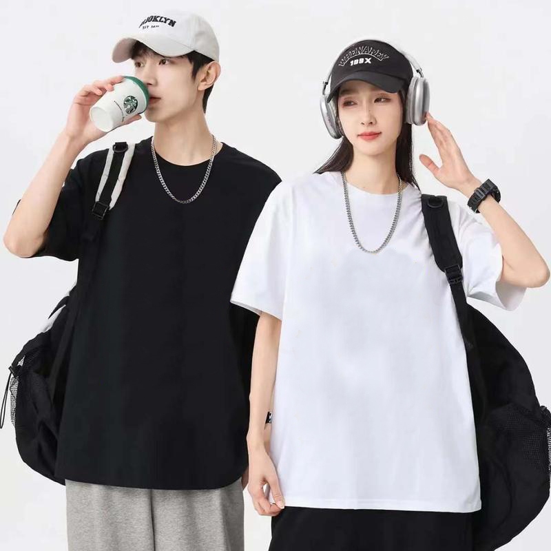 เสื้อยืดแขนสั้น เสื้อยืดคอกลมผ้าฝ้าย เสื้อยืดสีขาว สีทึบ ทรงหลวมพอดีตัว ใหญ่ ใส่ได้ทั้งชายและหญิง มีไซส์ S-2XLกร