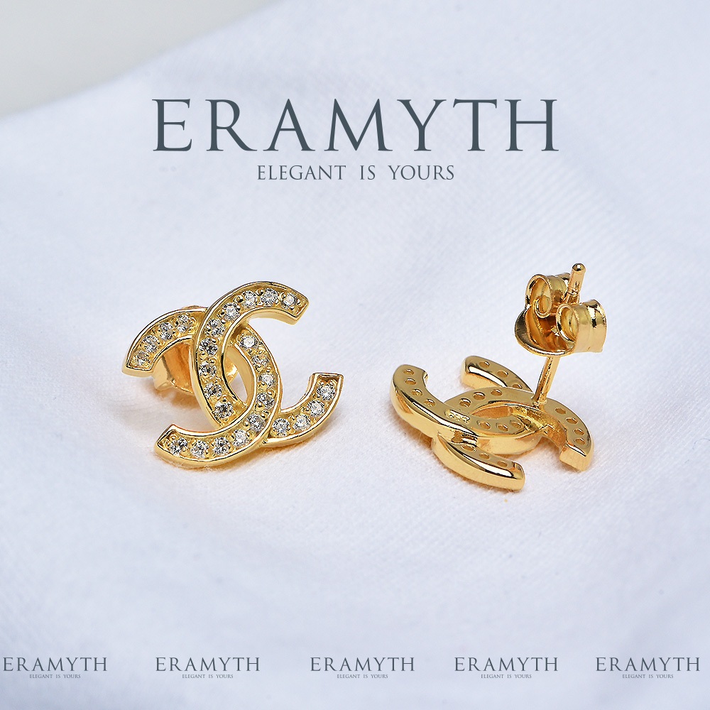 Eramyth jewelry ต่างหู CC เงินแท้92.5 เพชรสวิสCZ งานสวย คุณภาพ สินค้ามาตรฐานส่งออก พร้อมส่ง