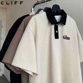 CLIFF สไตล์ญี่ปุ่น วาฟเฟิลด์ เสื้อโปโล ไซส์ใหญ่ แบบหลวม แมทช์ลุคง่าย