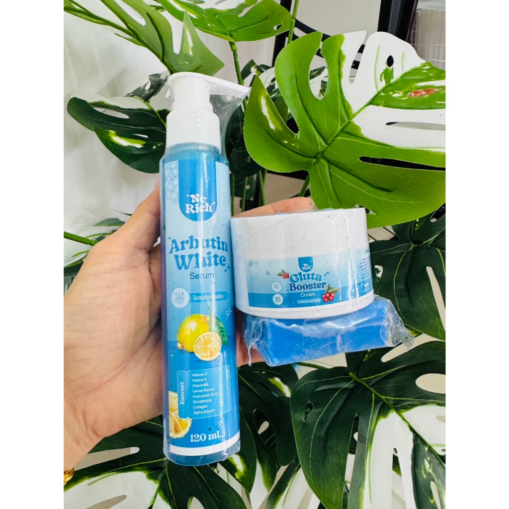 เซตโดสฟ้า เอนซี ริช  (เซรั่ม+บูสเตอร์+สบู่) NC Rich Arbutin White Serum