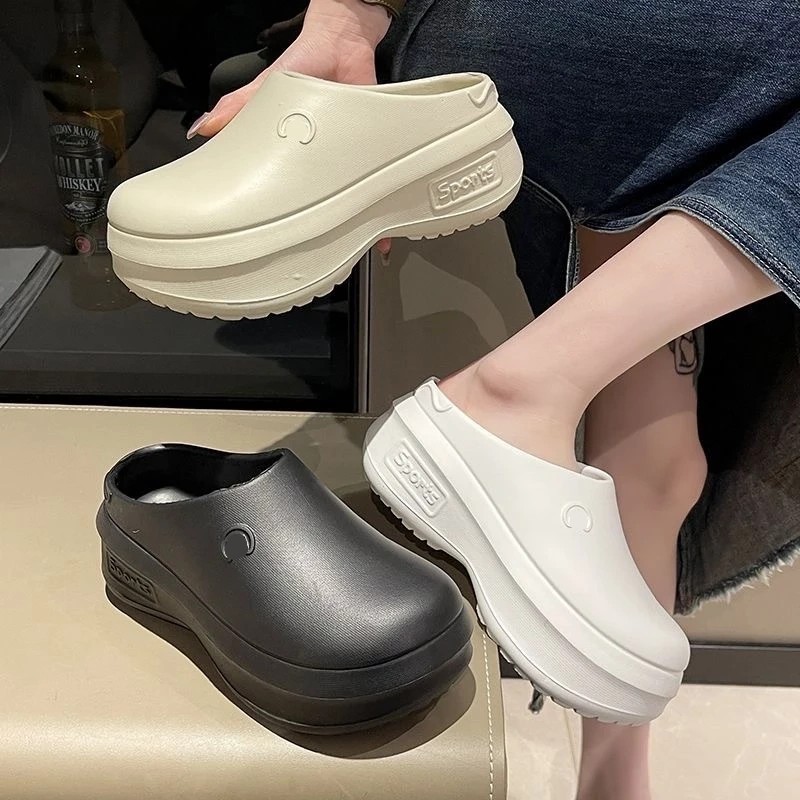 รองเท้าแตะผู้หญิง รองเท้าแตะ รองเท้าหัวโต ขาว 3.5cm พื้นหนา กันลื่น กันน้ำ ทนต่อการสึกหรอ ผู้หญิง เหมาะกับฤด