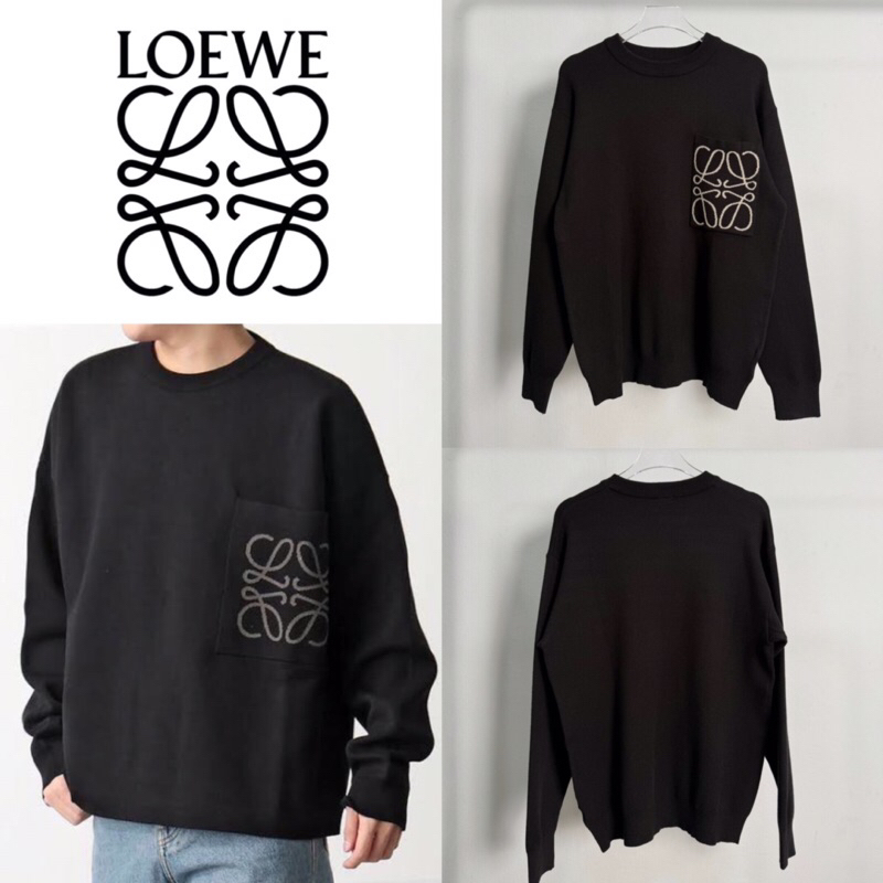 เสื้อสเวตเตอร์ไหมพรมแขนยาว Loewe Anagram Pocket Sweater (สีดำ)