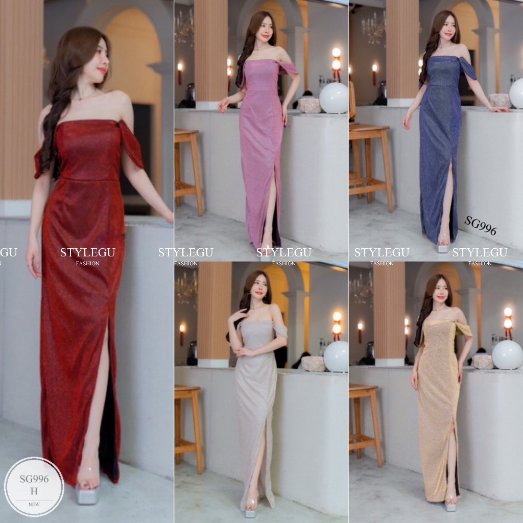 ES996 เดรสออกงานสวยๆ ใส่ได้2แบบ ชุดเดรส ชุดเพื่อนเจ้าสาว ผ้ากลิตเตอร์ กากเพชรสวย เกรดพรีเมี่ยม