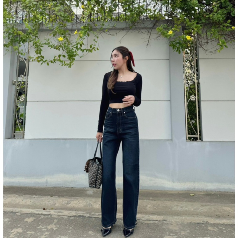 ยีนส์SARAN SR053 กางเกงยีนส์ทรงกระบอกกลางสีมิดไนท์