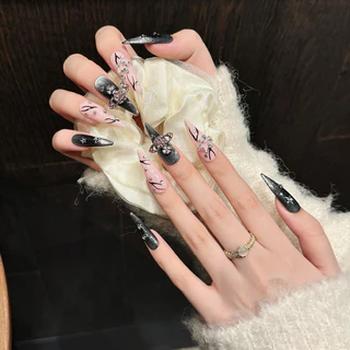 Handmade A2568เล็บปลอมที่ทำด้วยมือ ซีรีส์สาวฮอต แฟลชเพชรสีชมพูรอบดวงตาแมวเปลวไฟดาวเคราะห์ ปรับแต่งด้วยมือ