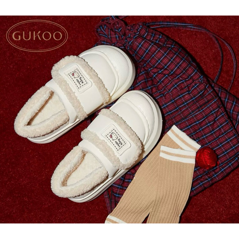 [ พร้อมส่ง 💕] Gukoo x Hello kitty slippers รองเท้าบุขนลายคิตตี้ สีขาว น่ารัก 🤍