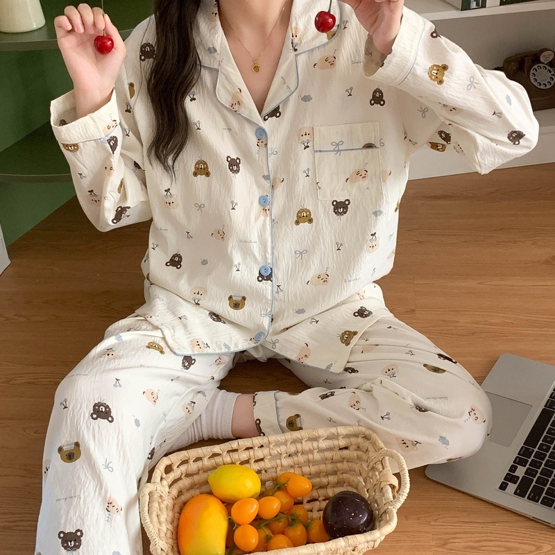 ชุดนอนแขนยาวขายาว งานน้องหมีมิกซ์น่ารัก ผ้านิ่มใส่สบาย ขนาดฟรีไซด์ พร้อมส่งไวมาก