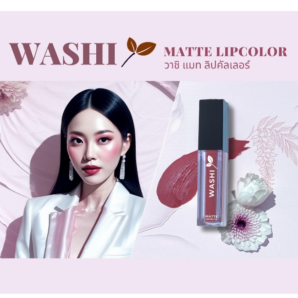 Washi Matte Lipcolor - วาชิ แมท ลิปคัลเลอร์ / มี 8 เฉดสีให้เลือก / ลิปแมท กันน้ำ ติดทน ไม่ตกร่อง