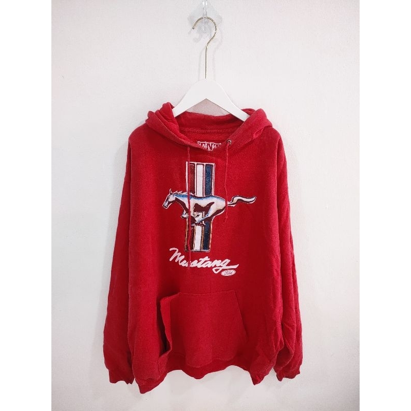 TNT Ford Mustang Vintage Y2K 90s Sweatshirt Hoodie Red Cotton Pullover Size XL