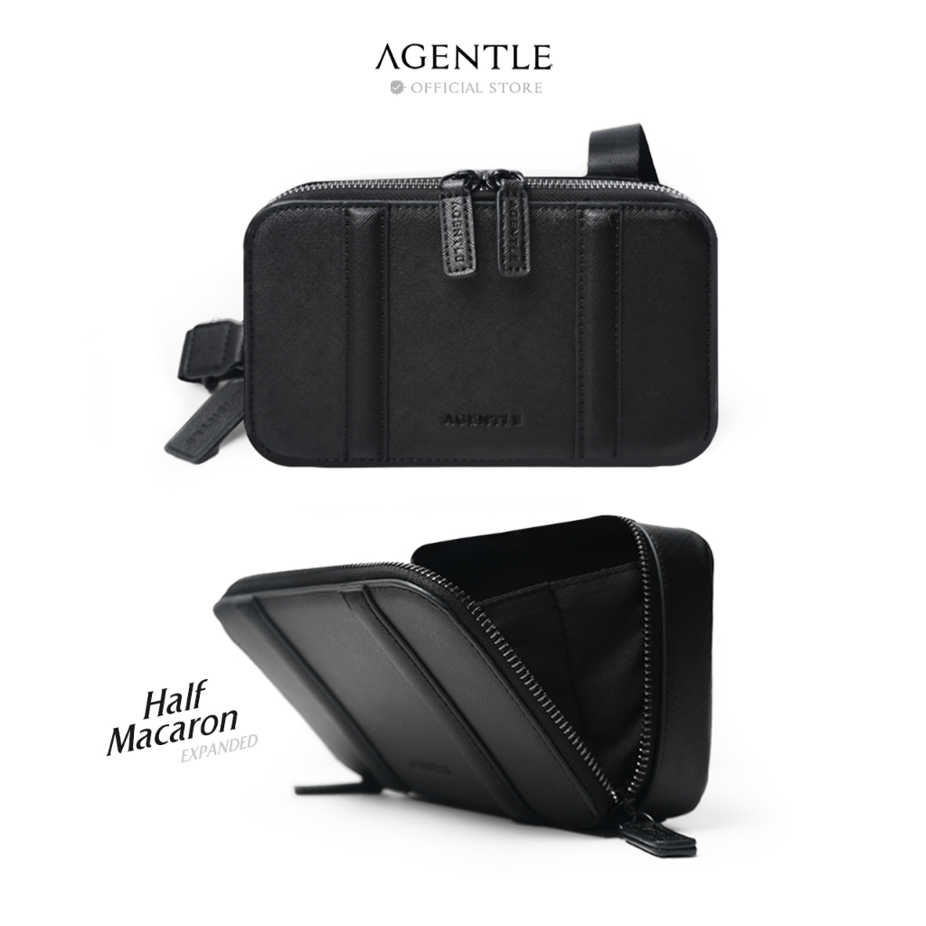 (รอผลิต ส่ง 20กพ.) AGENTLE HALF MACARON SAFFIANO POUCH กระเป๋าสะพายข้างทรงกล่องสี่เหลี่ยมแนวนอน
