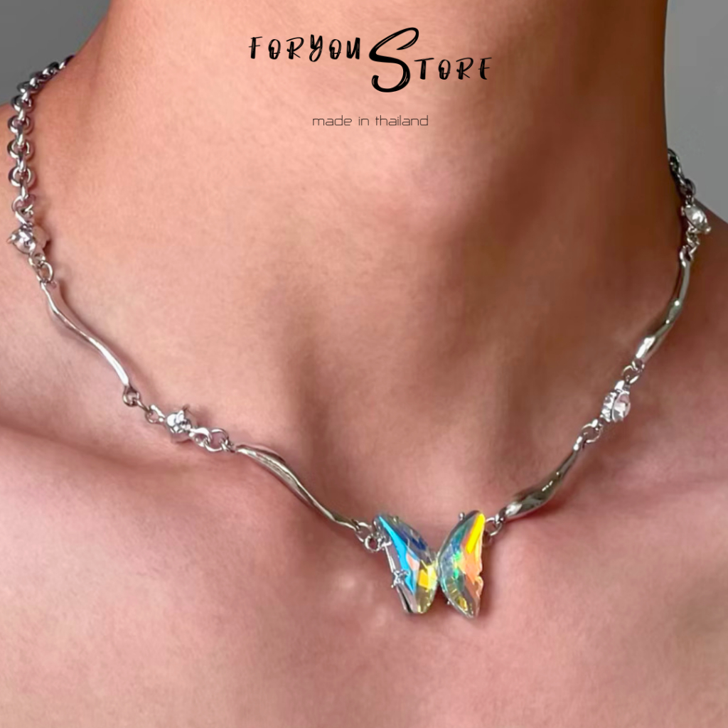 Foryou สร้อยคอผีเสื้อ Y2K Butterfly Necklace ใส่ได้ทั้งหญิงและชาย สไตล์อินเทรนด์