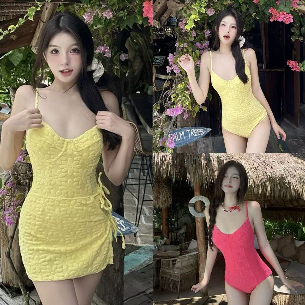 🌸พร้อ​มส่ง🌸ชุดว่ายน้ำสตรี ชุดว่ายน้ำแฟชั่น ลายเรียบๆ ผ้าเนื้อดีและบุนวม