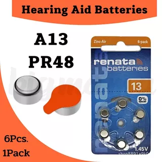 Renata A13 Pr48 ถ่านเครื่องช่วยฟัง เบอร์13สีส้ม สำหรับใส่เครื่องช่วยฟัง HearingAidBatteries