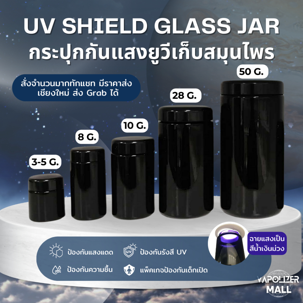 (Delivery 24 H.) ขวดแก้วทึบสีดำ กันแสงยูวี UV Shield Glass Jar กระปุกดำกันแสงยูวี โหลเก็บดอกสมุนไพร420