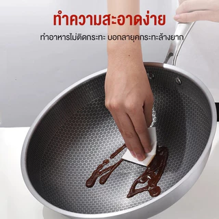 กระทะผัด กระทะรังผึ้งสแตนเลส ไม่ติดกระทะ 32/34/36cm กระทะทอด หม้อทำอาหารบ้าน สำหรับห้องครัว