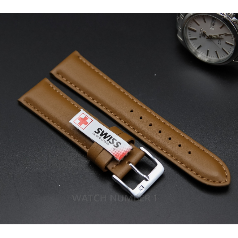 สายนาฬิกาหนังแท้ BERNARD E-546 + Spring Bar จากประเทศอีตาลี เย็บด้ายสี ล็อคแบบนาฬิกา Swiss แข็งแรง ทนทาน
