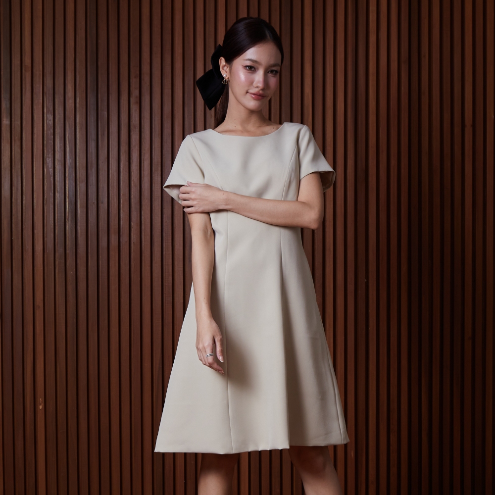 Miss Office (Best Seller) เดรสมีแขนคอกลมแต่งกระเป๋าข้าง (MD-004)